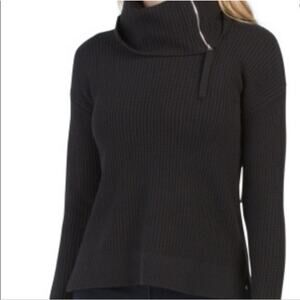 MAX STUDIO Turtleneck Long Sleeve Ribbed Knit Cotton Black Sweater Size XS
